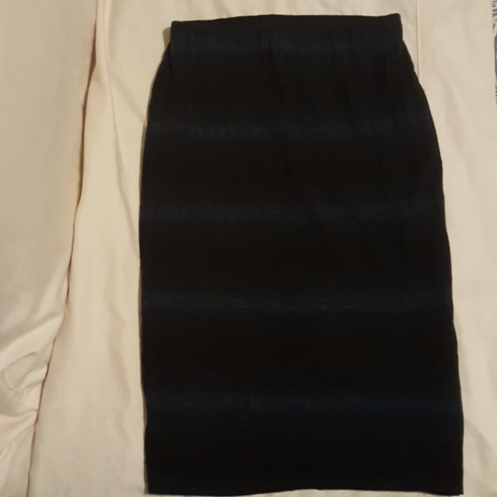 Aqua Black and Blue Striped Midi Skirt